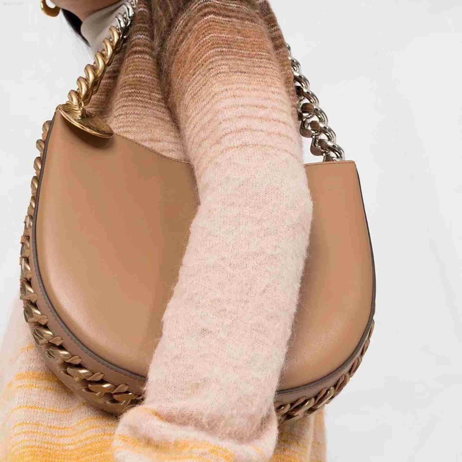

Stella Mccartney Small Zipped Shoulder Bag Frayme Medium Leather Lady Handbag Hobo Bags Designer Women Luxury Black Gold Medall Purse, 12