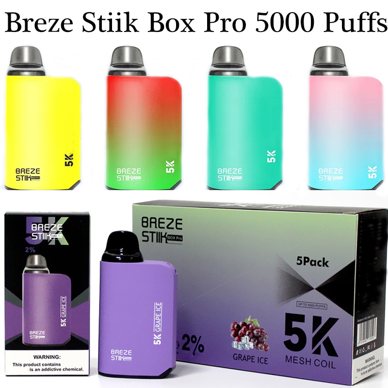 

Original Breze Stiik Box Pro 5000 Puffs E Cigarettes Disposable Vapes 2% 5% 12ML Mesh Coil Pod 950 Mah Rechargeble Vape Pen Puff 5000 Adjustable Airflow Desechable