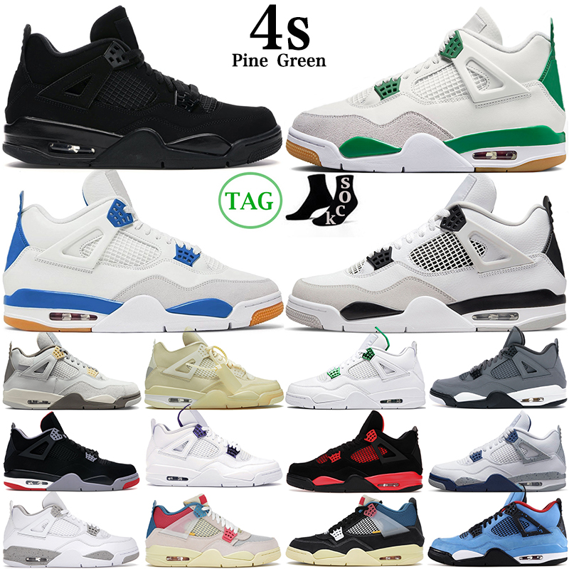 

WITH BOX designer Pine Green 4 4s Retro Basketball Shoes Military Black Cats Midnight Navy University Blue Bred Sail White Oreo Cactus Jack Mens Trainers Outdoor Spor