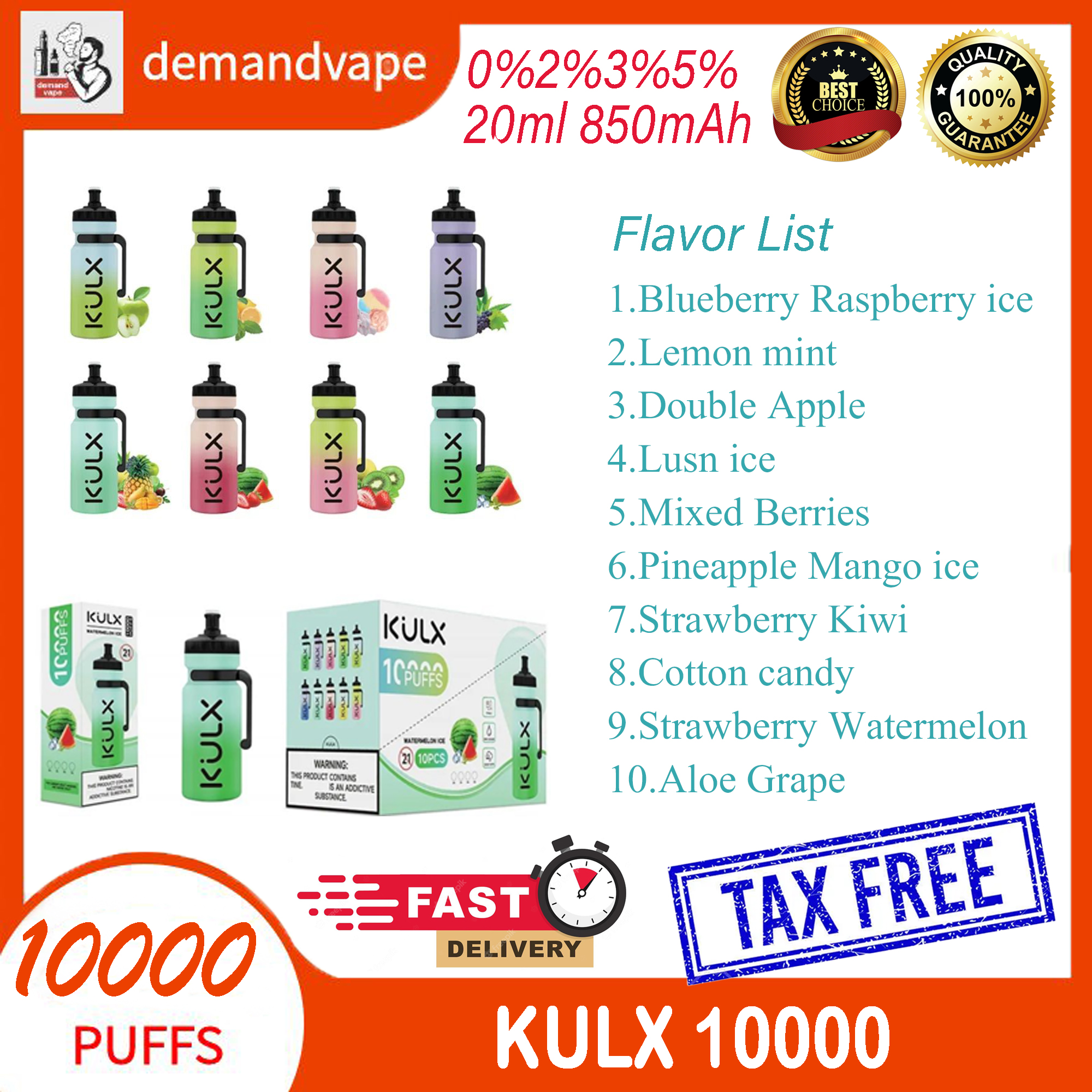 

Original Kulx 10000 Puffs Disposable Vape Pen 20ml Big Pods Cartridge 850mAh Rechargeable Battery Vaporizer 10 Flavors Available 0% 2% 3% 5% Level In Stock VS 10k Puffs