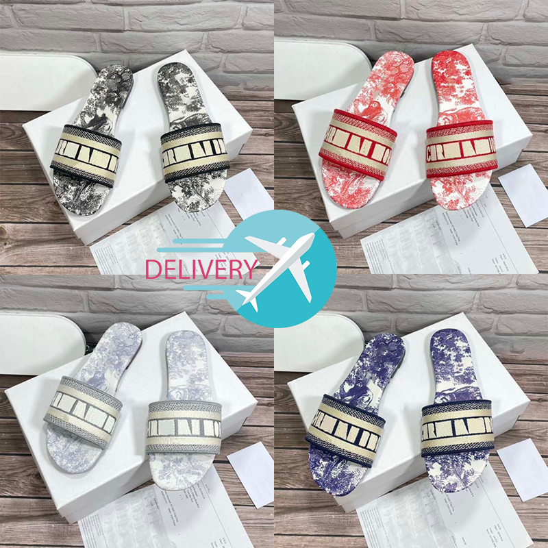 

Embroidered Fabric Slide Slippers Designer Slides For Women Summer Beach Walk Sandals Fashion Low heel Flat slipper Shoes, Color #2