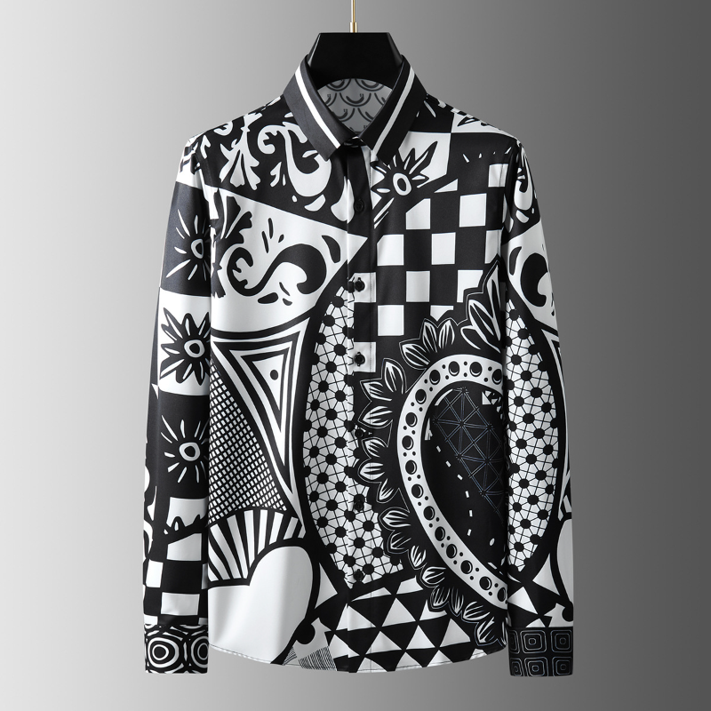 

Geometry Allover Printed Men's Shirts Luxury Long Sleeve Four Seasons Business Casual Party Man Dress Shirts 3XL, Color as picture