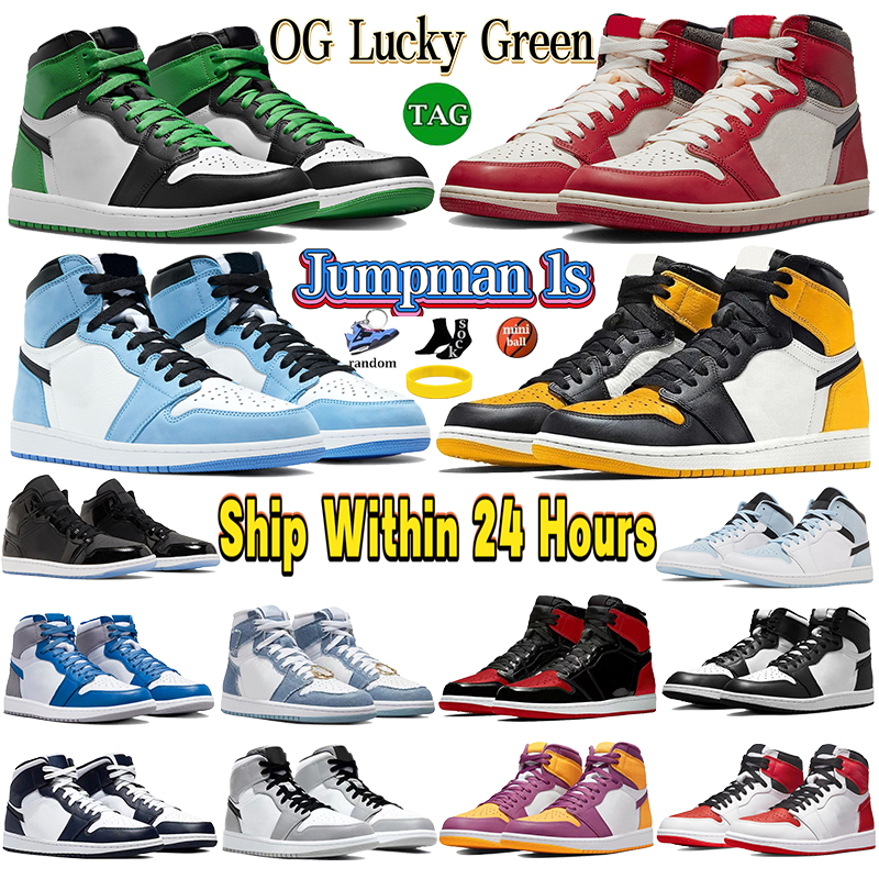 

1 Basketball Shoes for Men Women 1s Og Lucky Green Chicago Lost and Found Mid Se Ice Blue Space Jam Sport Sneakers Jumpman Mens University Patent Bred Taxi Trainers, 01 lucky green