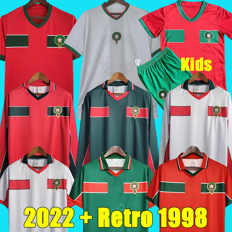 

2022 Morocco Soccer Jerseys ZIYECH HAKIMI AGUERD MAZRAOUI football shirt Retro 1998 Hadji Naybet Bassir Vintage Shirt Classic Kit long, 2022 home kids