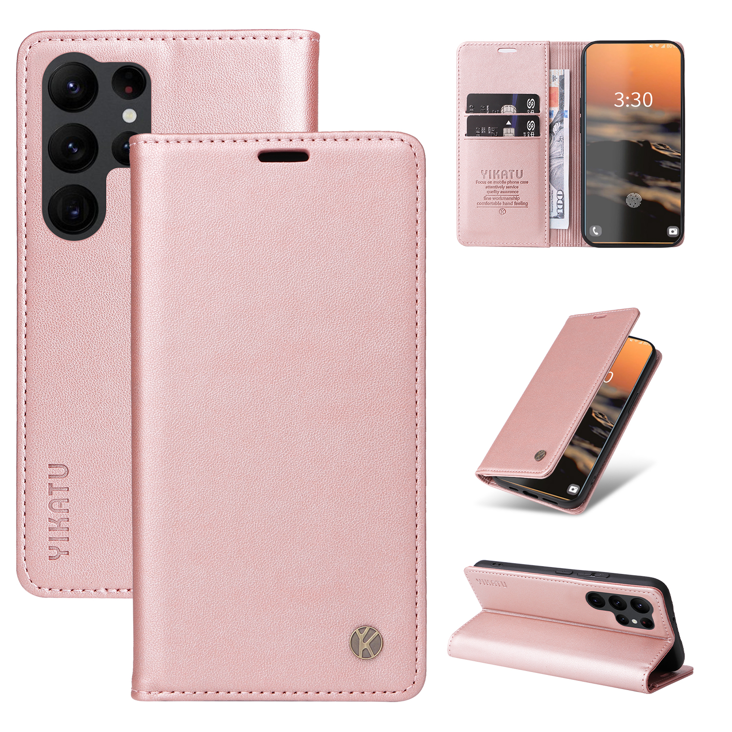

PU Leather Matte Flip Stand Wallet Cases for Samsung Galaxy S23 Ultra S22 Plus S21 S20 Note 20 Shockproof 2 Card Slots Holder Phone Cover, Rose gold