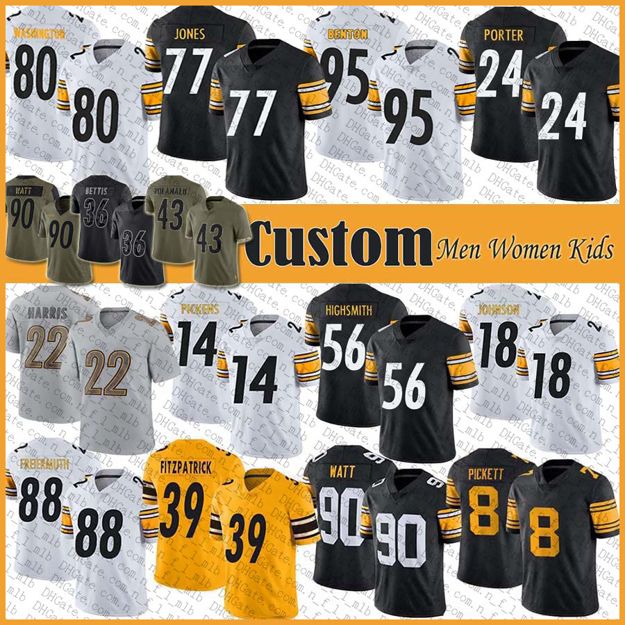 

Custom Broderick Jones Kenny Pickett Football Jersey TJ Watt George Pickens Najee Harris Minkah Fitzpatrick Pat Freiermuth Joey Porter Keeanu Benton Troy Polamalu, Shown