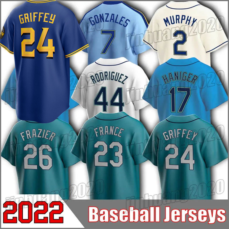 

Custom Seattle 24 Ken Griffey Jr Jersey Baseball Mitch Haniger Julio Rodriguez Adam Frazier Jerseys Ichiro Suzuki Eugenio Suarez Ty France Jesse Winker JP Crawford, Man custom jersey (ss)