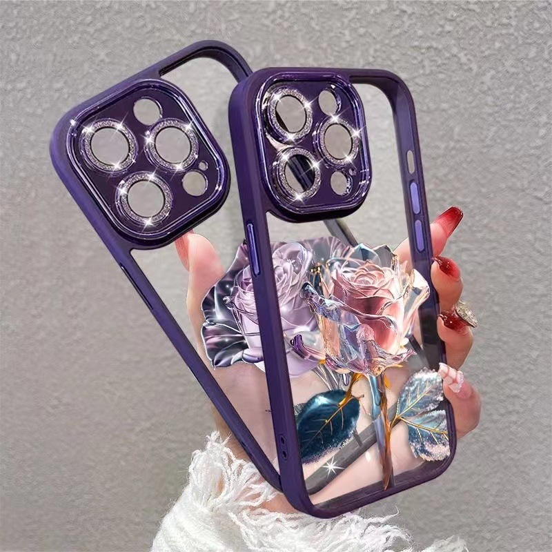 

Fairy Rose iphone 14 Promax case female iphone 13 full package 14 belt glitter lens film