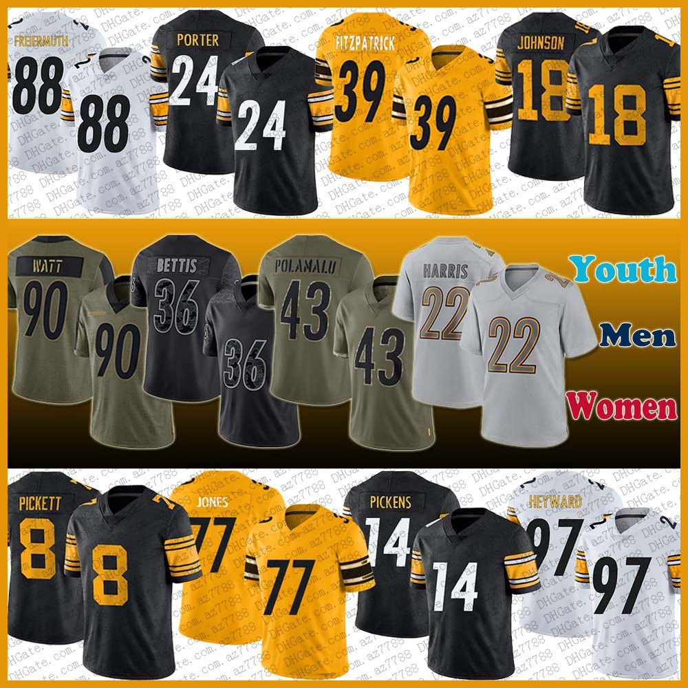 TJ Kenny Fútbol Pickett Watt Jersey Personalizado Hombres Mujeres Niños George Pickens Nee Harris Minkah Fitzpatrick Pat Freiermuth Broderick Jones Joey