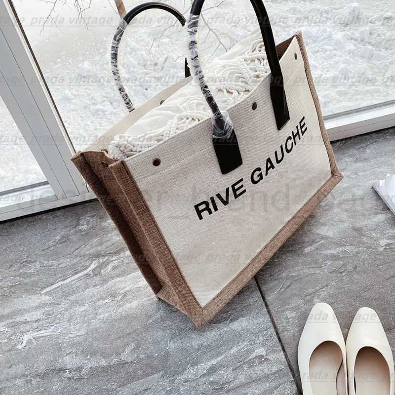 

Top Women handbags Rive Gauche Tote shopping bag handbag high quality fashion linen Large Beach bags luxury designer travel Crossbody Should, Black