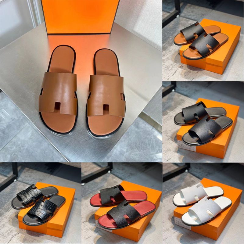 

Designer Luxury Men H Slippers Flats Designer Leather Sandals Izmir Flip Flop Oran Heritage Calfskin Sandal For Man Woman Lazy Large Beach Casual Slipper Slides Shoe, Color23