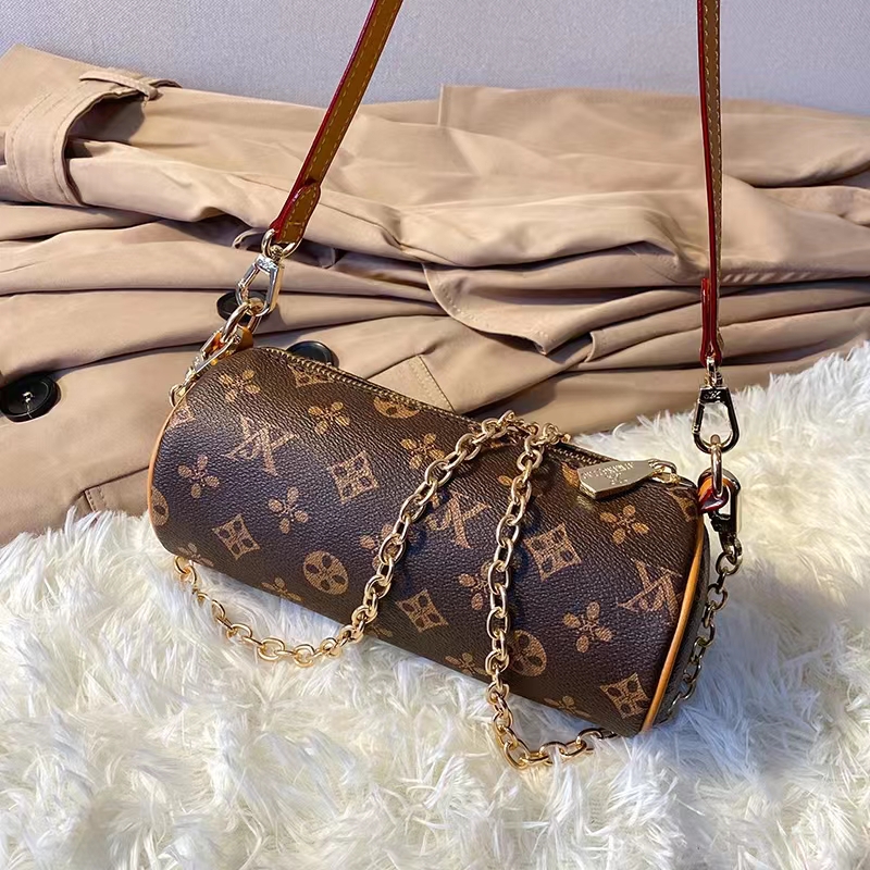 

papillon trunk Designers Women's Cylindrical package shoulder bag High Quality mini Presbyopia Printed One Shoulder Oblique Straddle Portable Chain Bag 21.9cm, Brown old flower