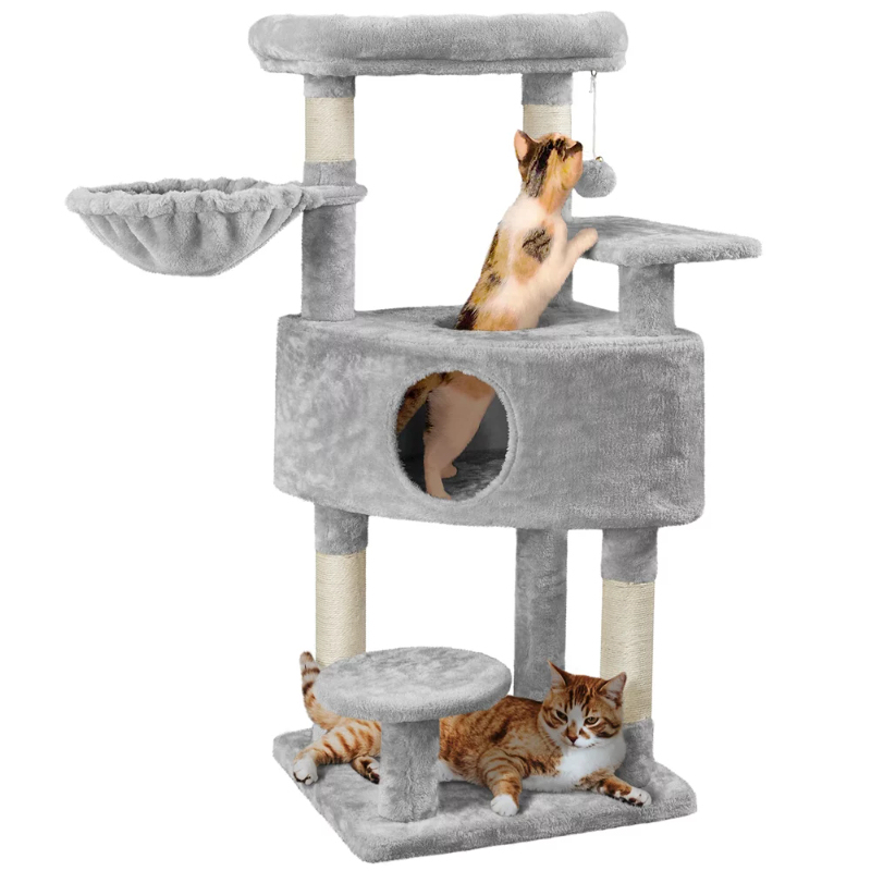 

Multilevel Plush Tree Indoor Activity Tower with Basket Condo for Kittens, Light Gray