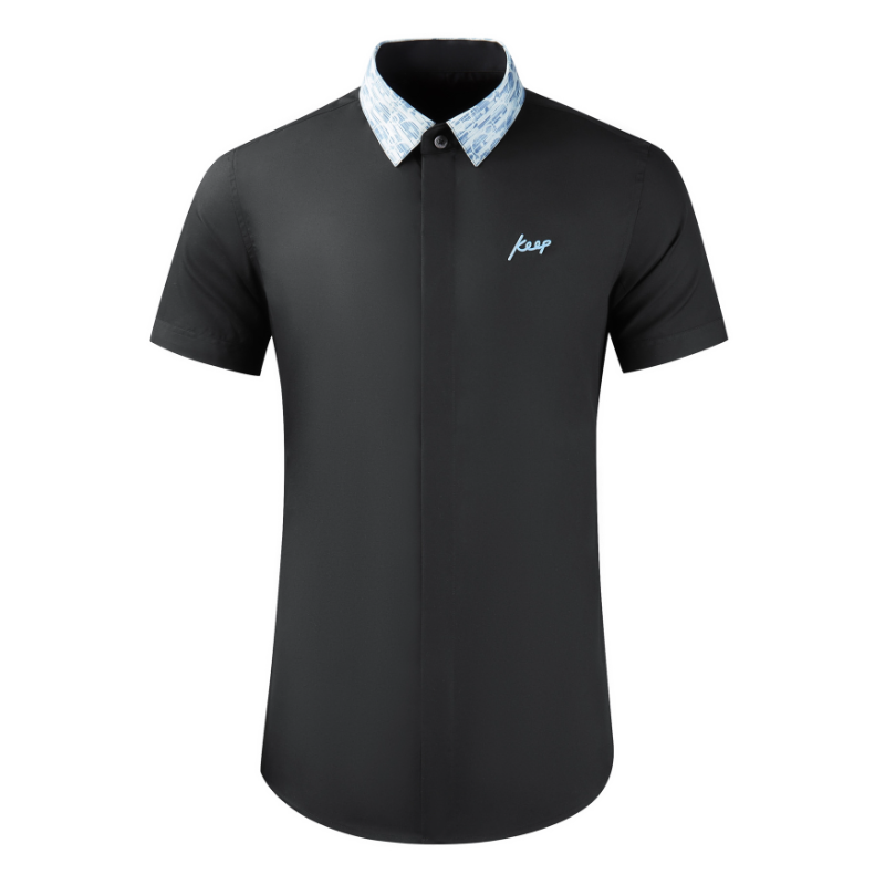 

Summer Cotton Men's Shirts Luxury Letter Jacquard Short Sleeve Party Male Dress Shirts Business Casual Slim Man Shirts, Black