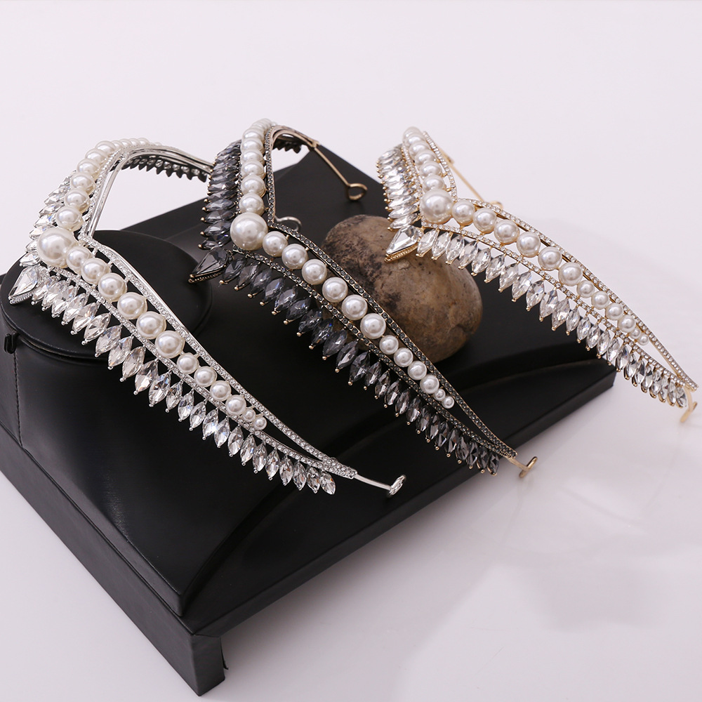 

New diamond studded hair band headwear minimalist princess crown internet red goddess adult hair accessory bride pearl crown TS-0039-A