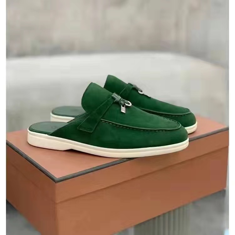 

Designer Shoes LP slipper women Men Suede Loafers Summer Charms Embellished Walk Shoe Apricot Leather Casual Shoe Slip On Flats Lady Luxury 06, 11