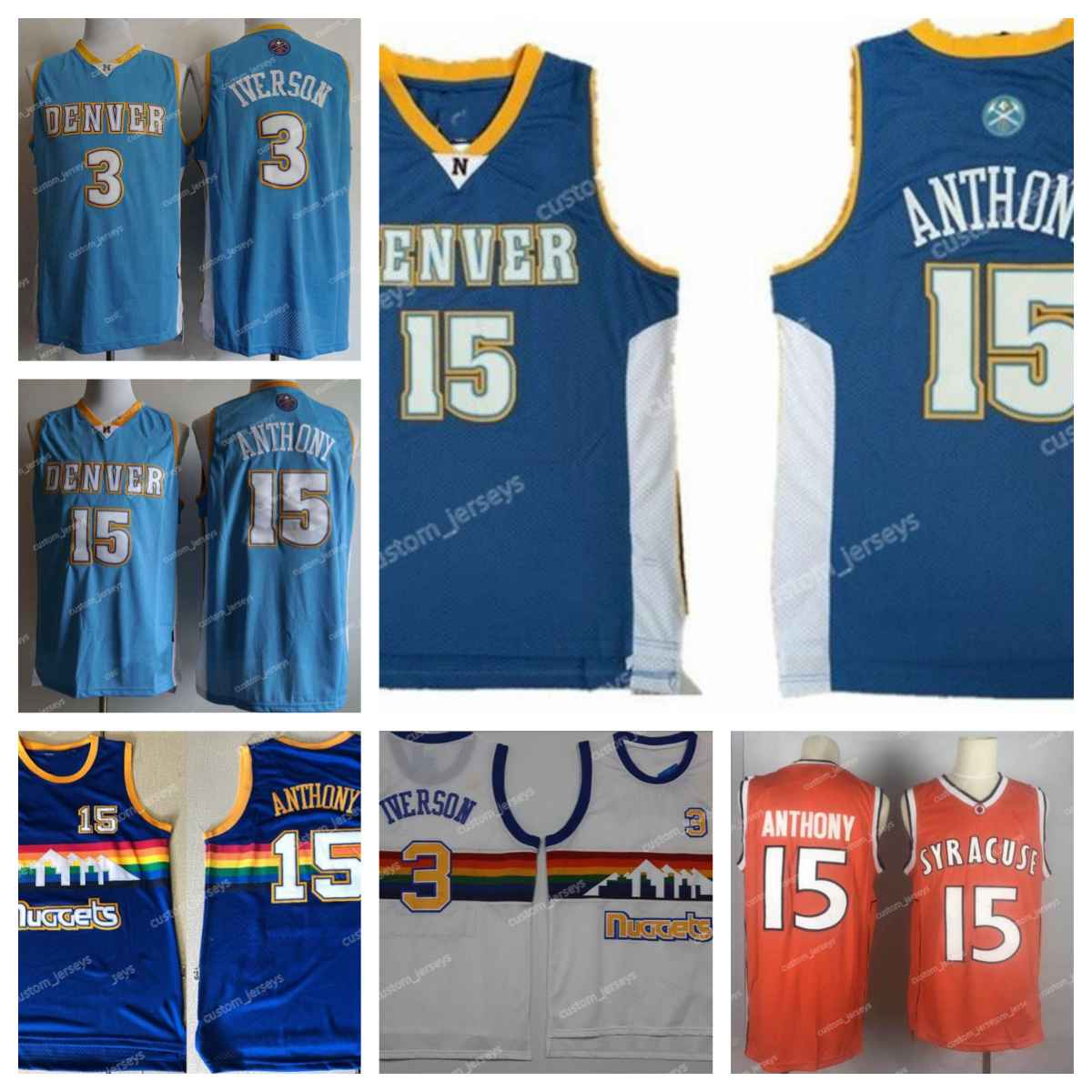 

15 Carmelo Anthony Retro Blue Denver''Nuggets''Men Jersey Vintage Carmelo Anthony 3 Allen Iverson Vancouver''NBA''Basketball Jerseys, #4