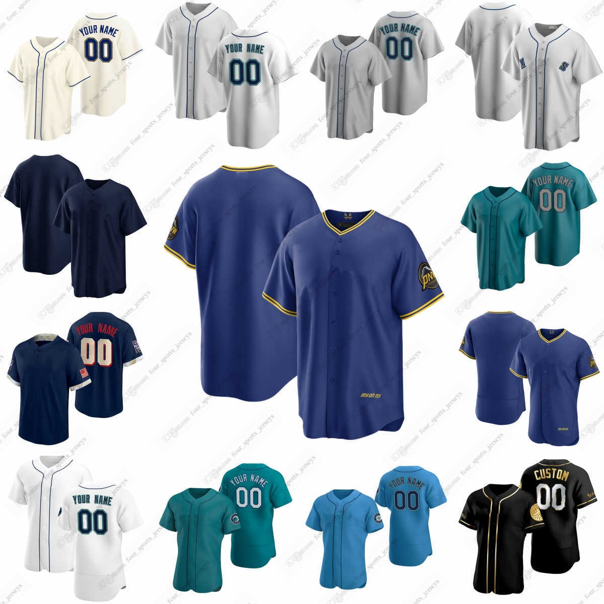 

2023 Custom Mariners City Baseball Jerseys Rodriguez Griffey Winker Munoz Brash Castillo Castillo Flexen Gilbert Gonzales Gott Kirby Murfee Saucedo Sewald Speier, Men sizes--6xl