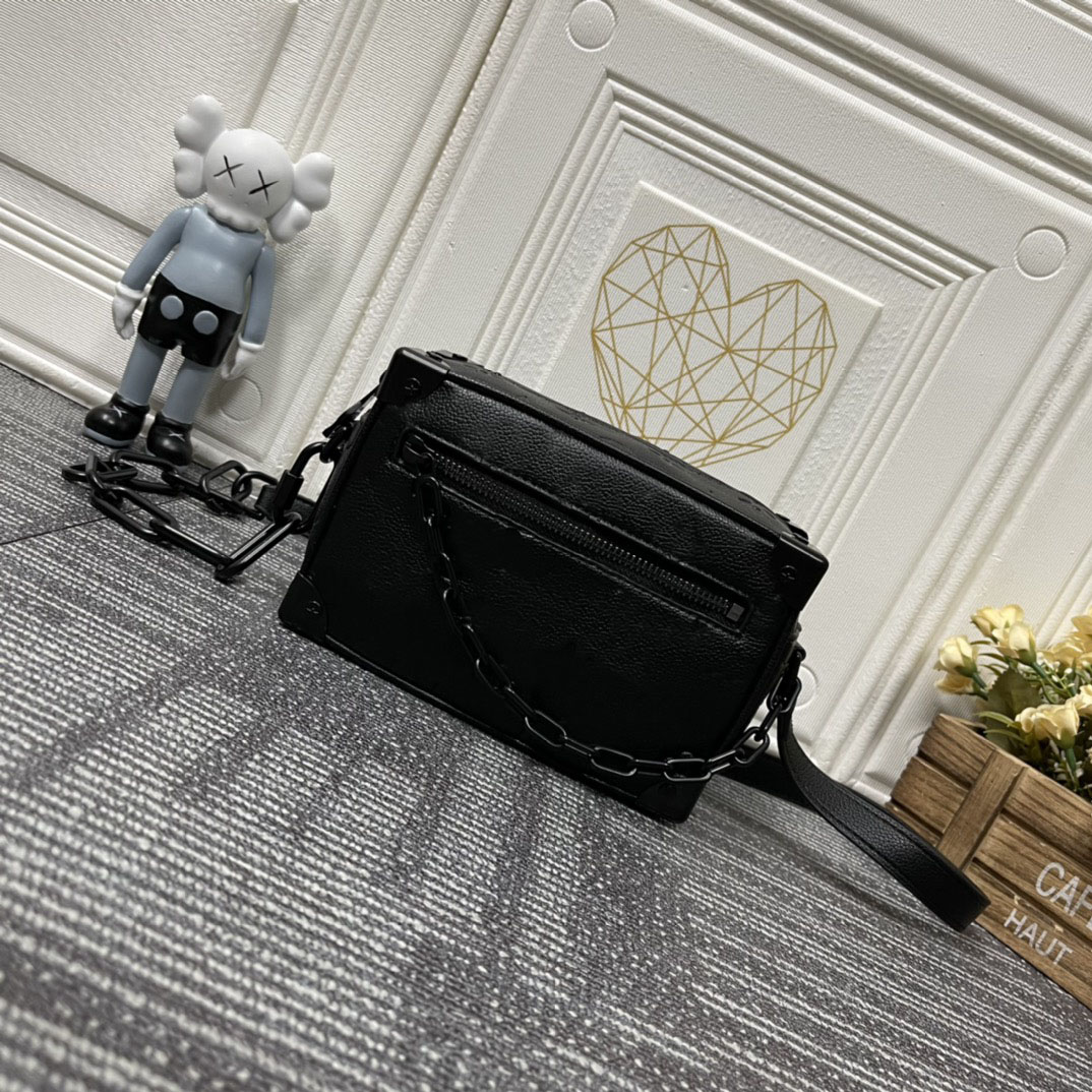 

retro Mini soft trunk box grey flower bag M44735 Womens Man designer Cosmetic case luxury tote handbag clutch Genuine Leather cross body Shoulder chain bag