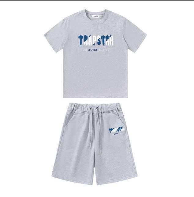 

Designer Fashion Clothing Tees Tshirt Trapstar Blue White Towel Embroidered Short Sleeve Grey Shorts Loose Fashion Casual Streetwear Loose Sportswear Tops, Black shorts