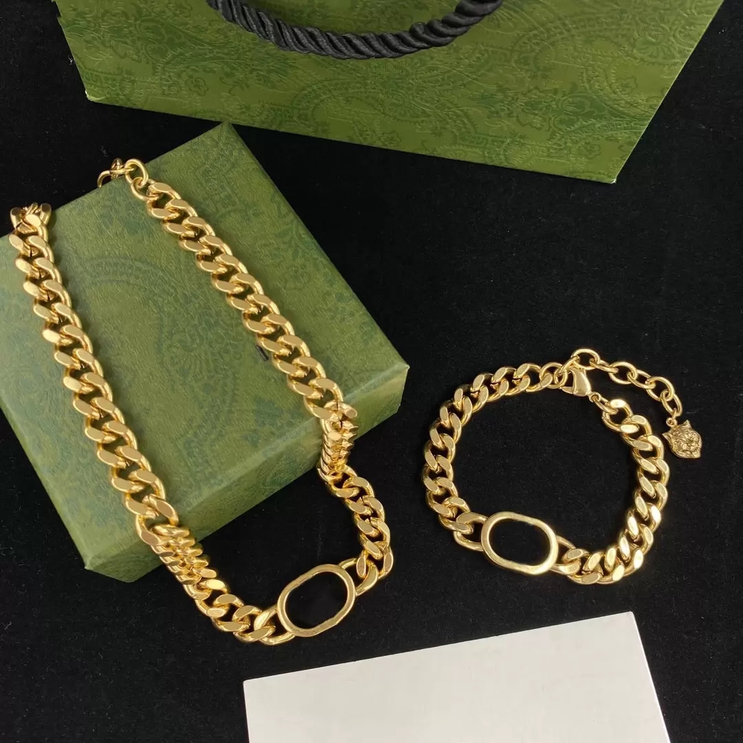 Luxury Designer Necklace and Bracelet for Women Letter Bracelets Gold Chain Exquisite Gift Party Engagement Birthday Jewelry Set-image-863262095
