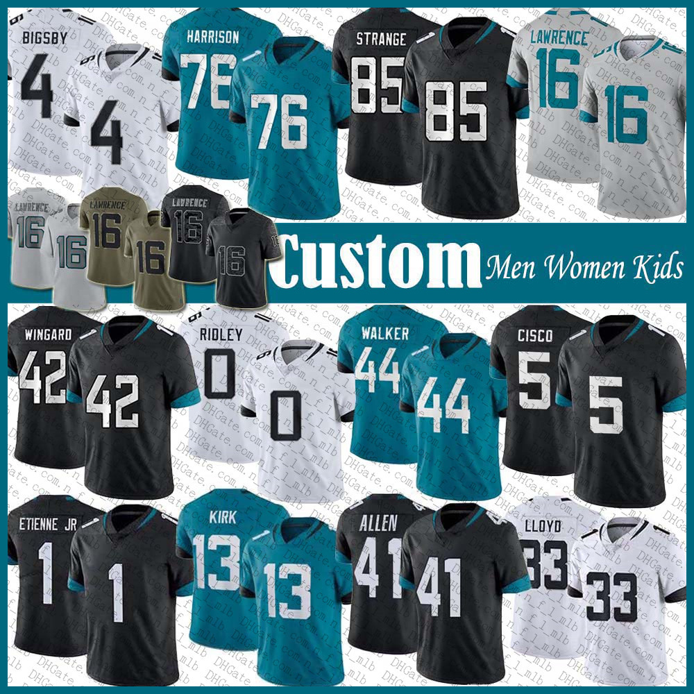 

Custom Trevor Lawrence Travon Walker Ridley Football Jersey Christian Kirk Travis Etienne Jr Devin Lloyd Andrew Wingard Anton Harrison Brenton Strange Tank Bigsby, Shown