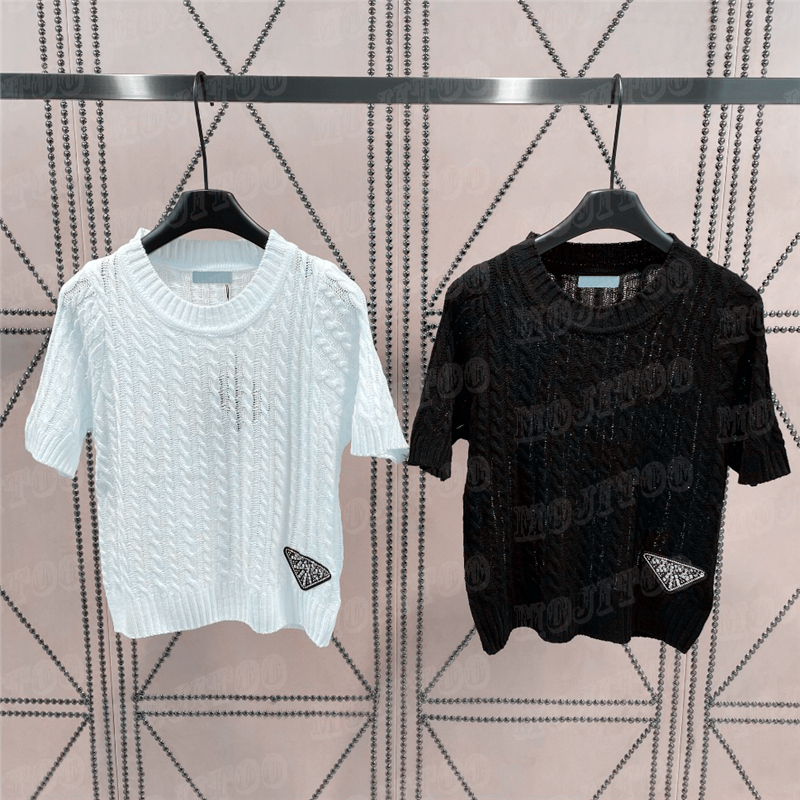 

Women Knits T Shirt Top Sweater Designer Letter Knitted Pullover Hollow Breathable Tees Tops, Black