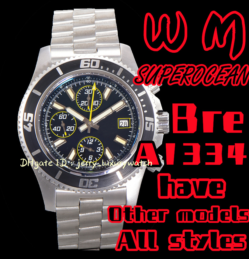 

WM Bre SUPEROCEAN A1334 Luxury Men's Watch Chronograph 44mm with ASIA 7750 Self-winding Mechanical movement diameter 300 meters waterproof.two, Only box.no watch