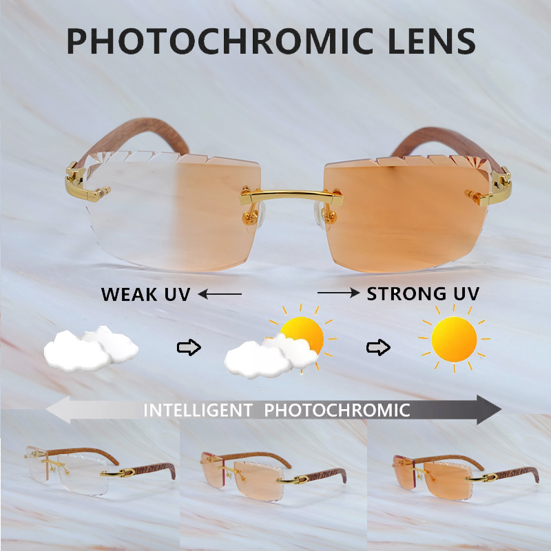 

Diamond Cut Color Change Sunglasses Photochromic Lenses Luxury Designer Carter Two Colors Lenses 4 Season Wood Luxury Designer Shades Man And Women Eyewear