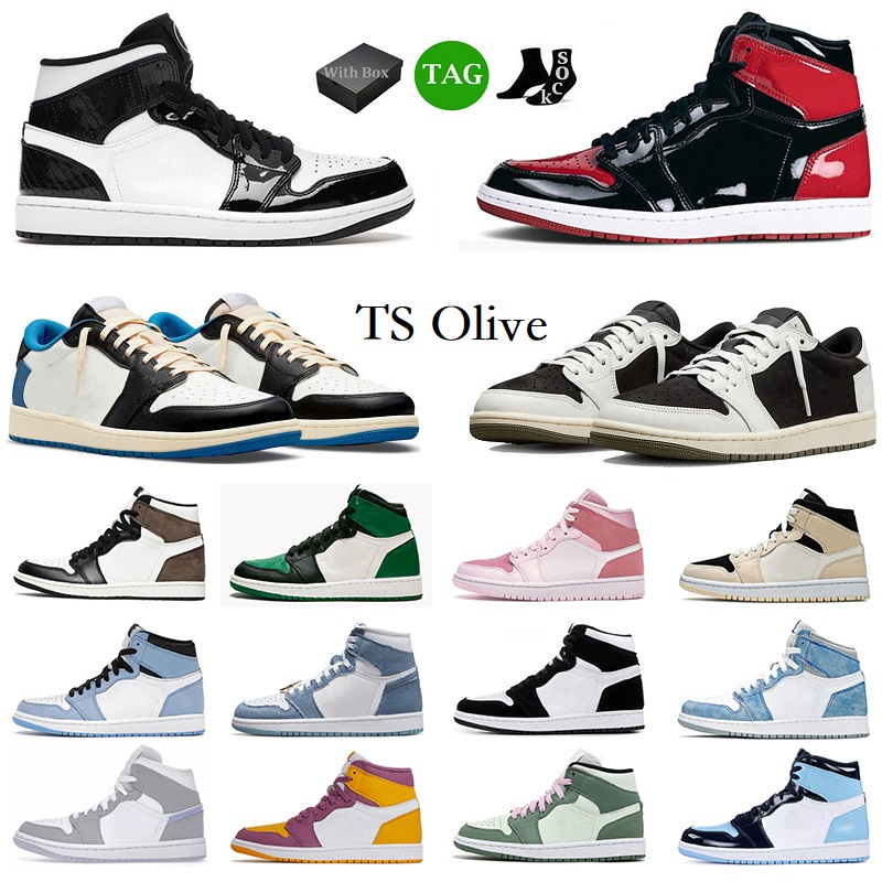 

with box 1 basketball shoes men women 1s low black phantom reverse mocha olive lost found UNC Toe lucky pine green mens runner trainer jumpman sport retro sneakers 36-47, [46] [mid dutch green 36-40]