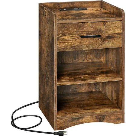 

Nightstand End Table with Charging Station Side Table with USB Ports and Outlets