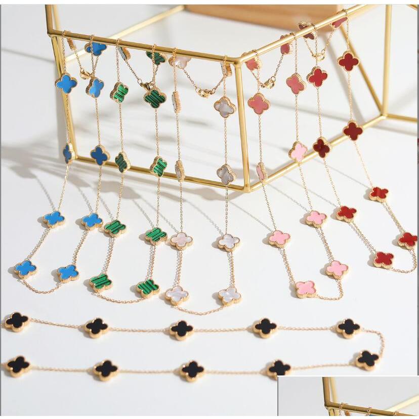 

Pendant Necklaces Luxury Van Brand Clover Designer 18K Gold Cross Chain Lucky Red Stone 12Mm 4 Leaf 10 Flower 45 48Cm Long Drop Deli Dhlnv