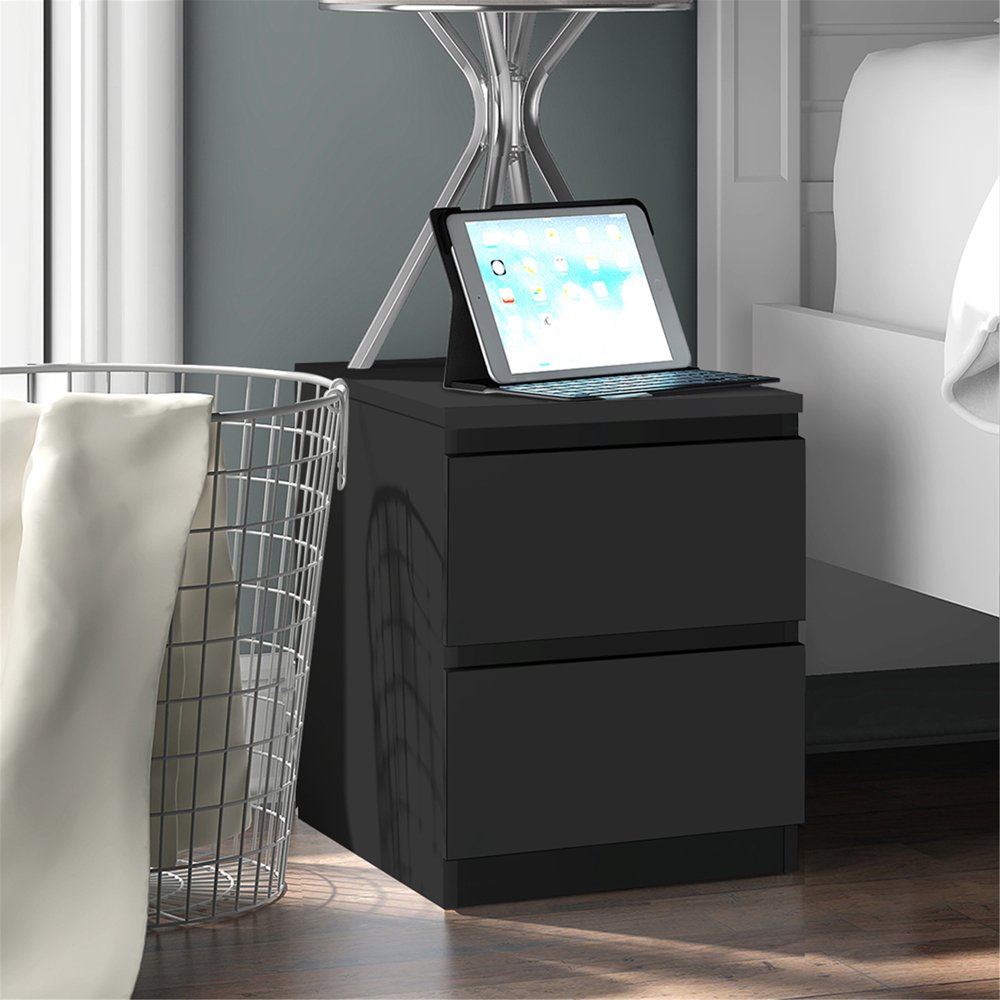 

2 Drawers Bedside Table Wooden Nightstand for Bedroom Black 13 x12 6 x16 15