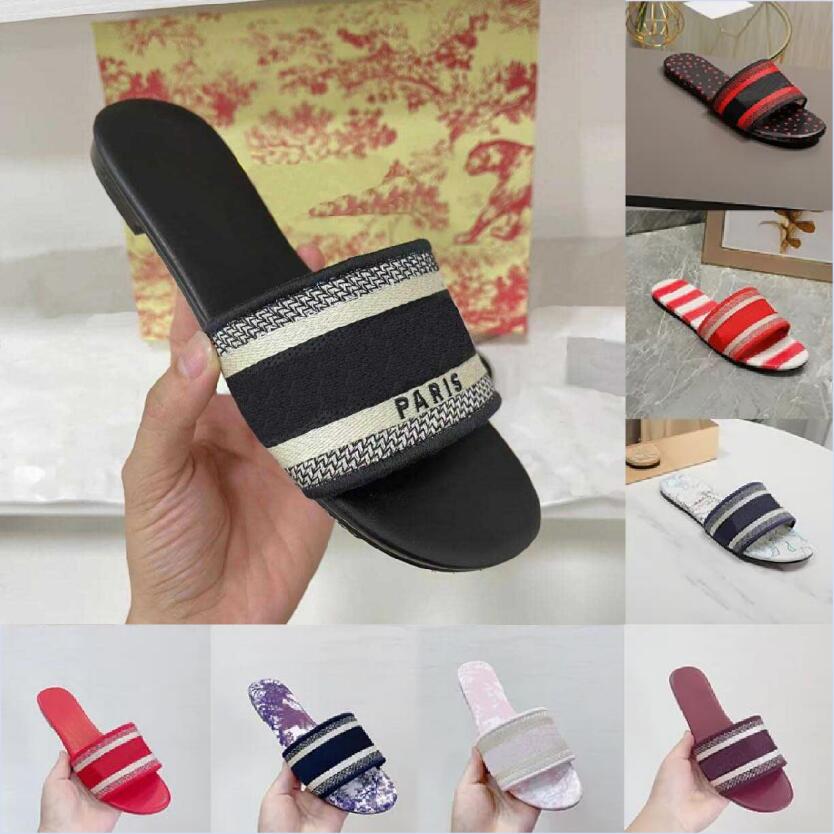 

Designer Sandals Paris Embroidered Dazzle Womans Slipper Girls Sandal Ladies Slippers Summer Beach Striped Rainbow Letters Stripe 35-43 sandalias Slides