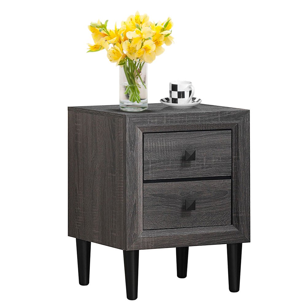 

Nightstand W 2 Drawers Multipurpose Retro Grey Bedside Table Fully Assembled