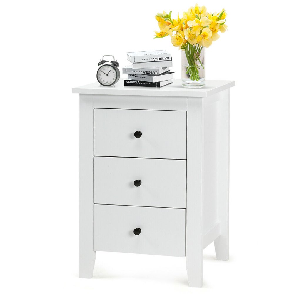 

End Beside Table Drawers Modern Storage Bedroom Furniture White