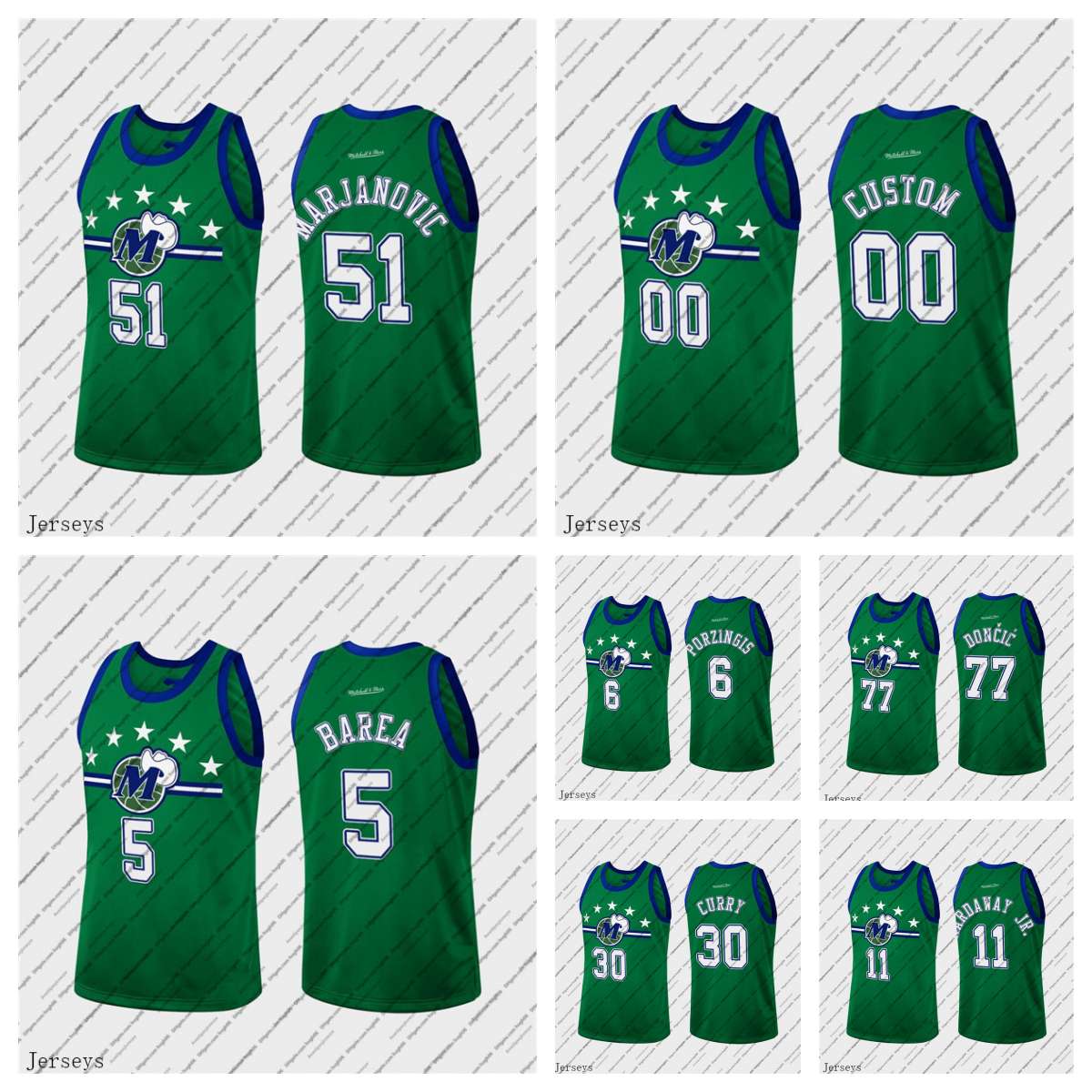 

Custom Dallas''Mavericks''Men Jersey 51 Marjanovic 5 Barea 6 Porzingis 77 Doncic 30 Curry 11 Hardaway Jr. Green''NBA''Basketball Jerseys, #2