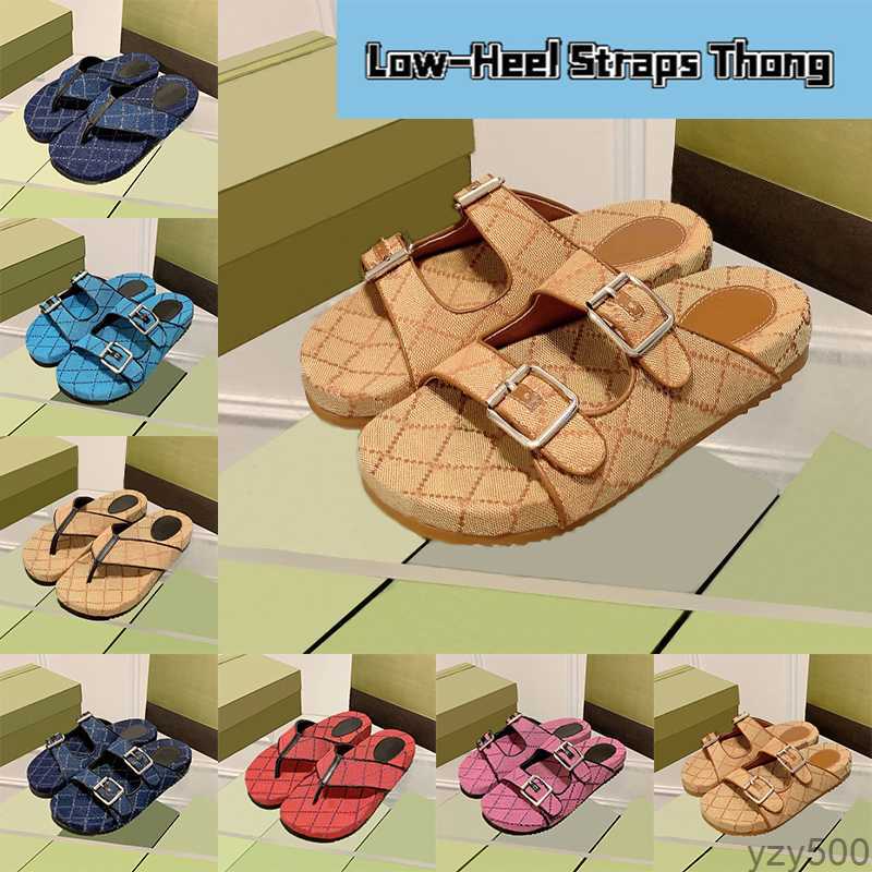 

Luxury designer sandal Low-Heel Straps Thong slipper Sandals with box men women slides beige ebony canvas black pink dark blue ivory summer slides beach flat shoes''gg'', 05 dark blue ivory denim thong