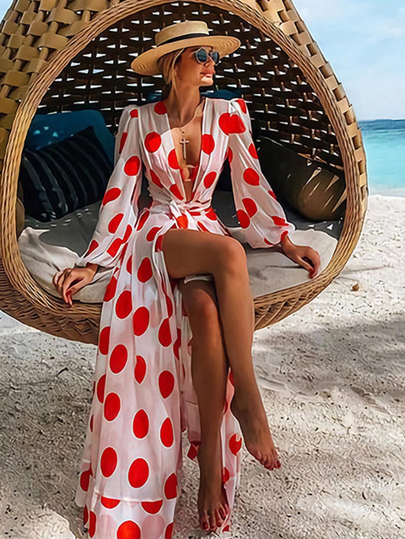 

Swimwear Beach Dress 2023 Bikinis Set Beach Cover Up Print Bathing Suit Women Kimono Plus Size Tunic Sexy Long Sleeve Swimwear CoverUps, Tz21133c20