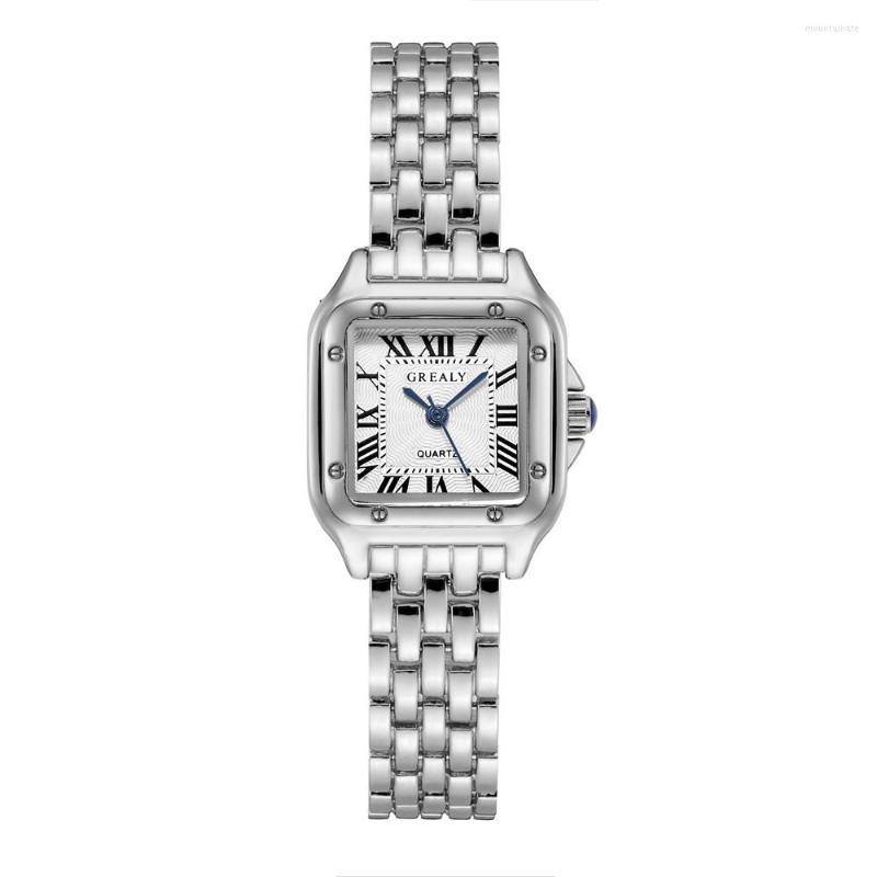 

Wristwatches High Quality Women Watches Stainless Steel Quartz Watch Fashion Casual Square Roman Scale Wristwatch Clocks Relogio Feminino, Picture a silver