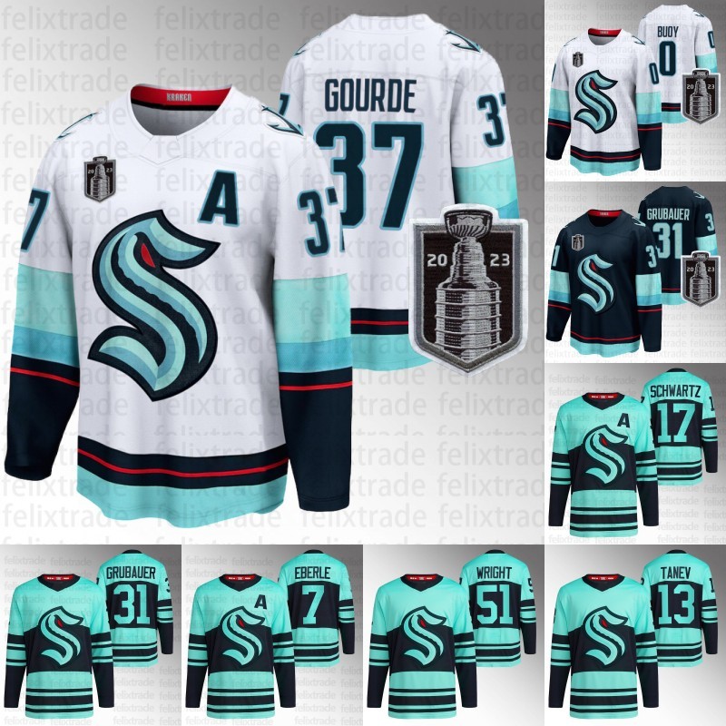 

Matty Beniers Seattle 2023 Stanley Cup jersey Philipp Grubauer Yanni Gourde 7 Eberle Shane Wright Jaden Schwartz Morgan Geekie Kraken Martin Jones Jared McCann, Mens s-xxxl patch blue