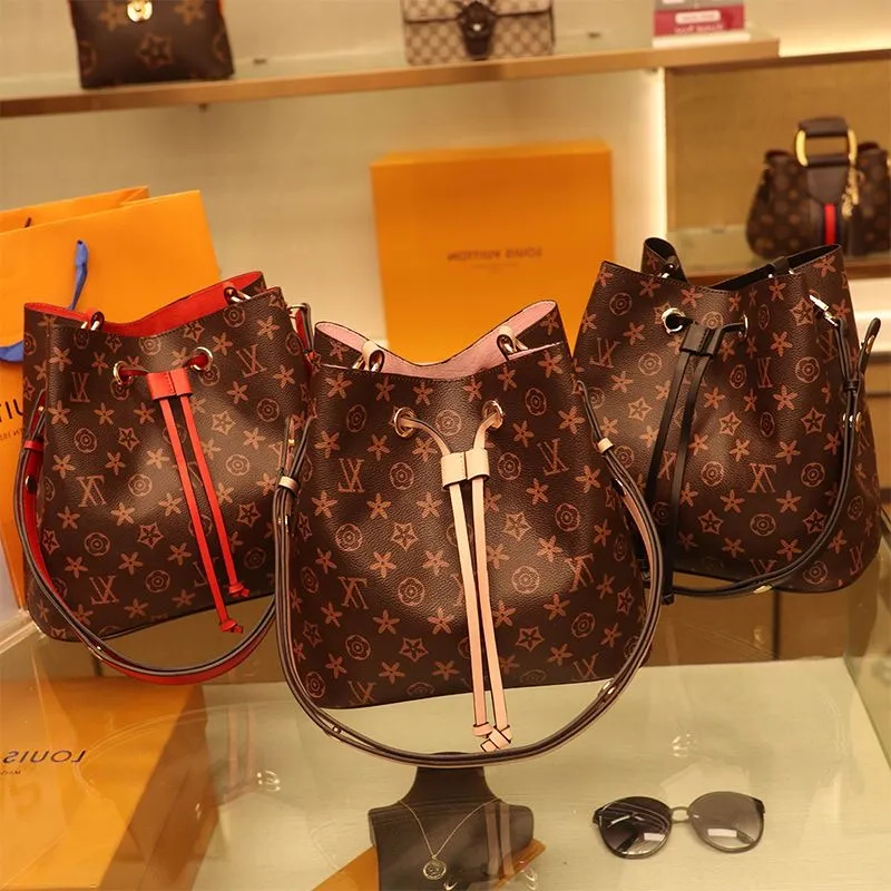 

NEONOE designer luxury shoulder bags flower high quality leather womens bucket bag women designers handbags Purse lvity Crossbody Bag louise Drawstring vuitton, Red