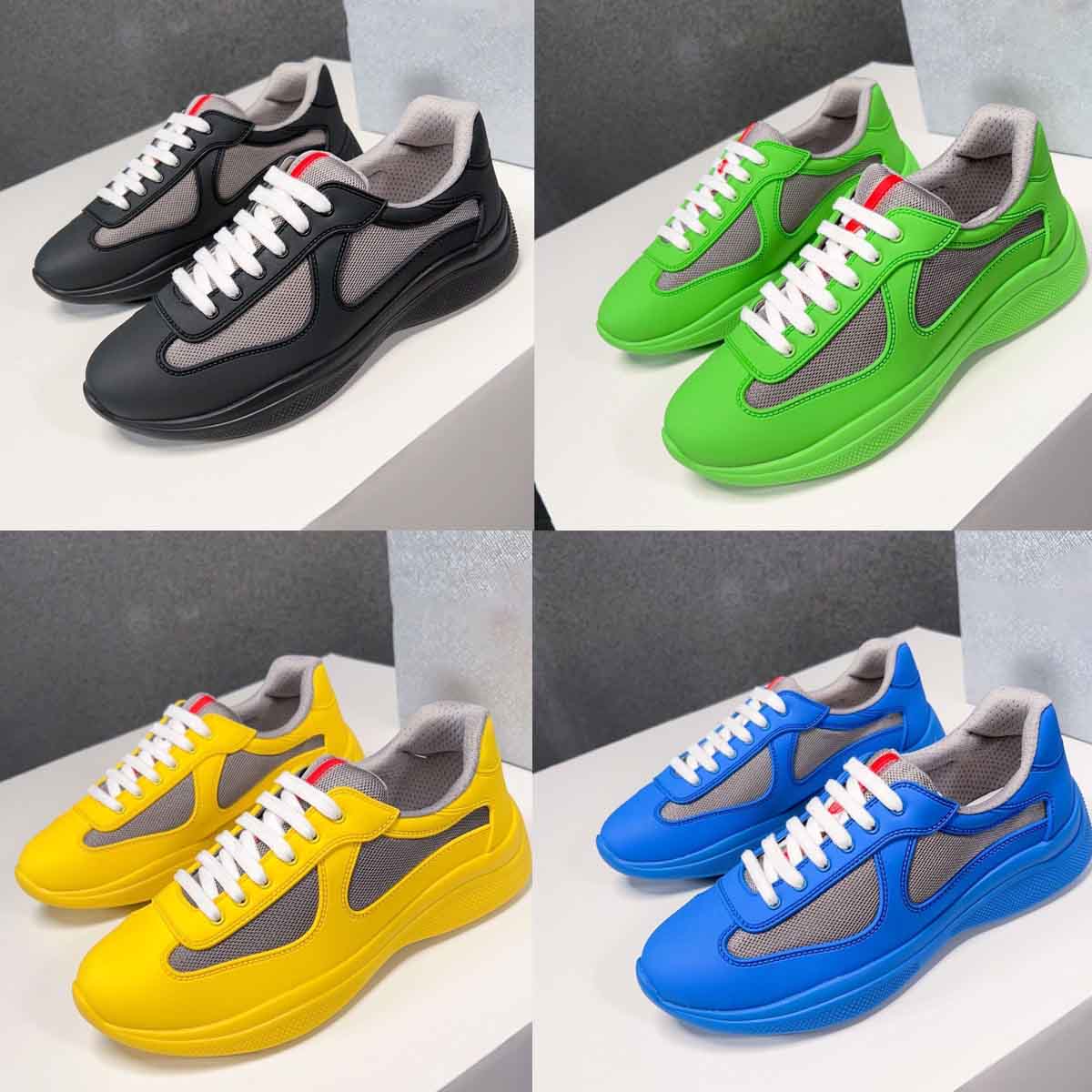 

Mens casual shoes Americas Cup low top matte leather and mesh sneaker Runner Men Sports Shoes Fabric Technical Comfort Outdoor Trainers blue yellow black 38-46Box, 105