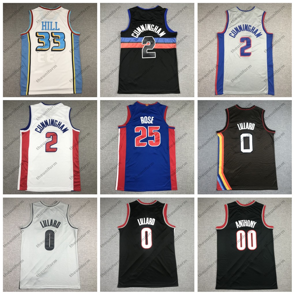 

Mens Basketball Jerseys 25 Rose 0 Lillard 33 Hill 00 Anthony 2 Cunningham Sports Jersey, Color 1