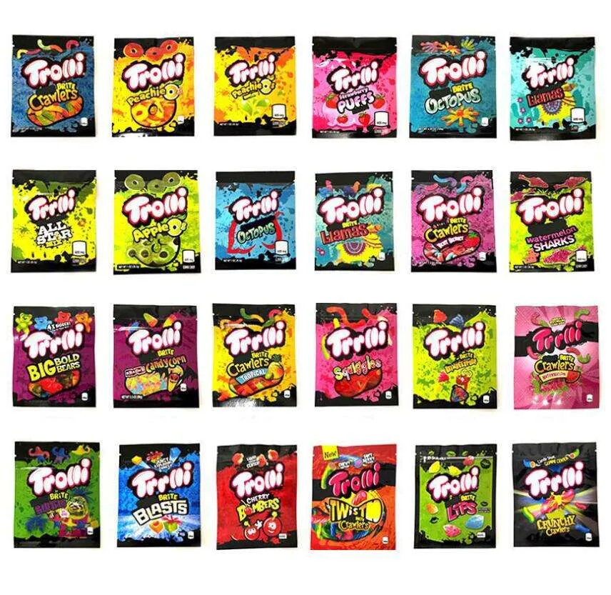 

600mg Packaging Bags Sour Candy Gummy Mylar Bag Trolli Trrlli Errlli Edibles Gummies Packaging Bags Smell Proof Resealable Zipper Pouch