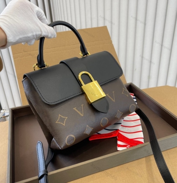 

M44322 LOCKY BB Luxury Designer classic tote Bag Metal lock Genuine Leather clutch bags Women fashion Printed pattern CrossBody Shoulder purses men envelope wallet, Black