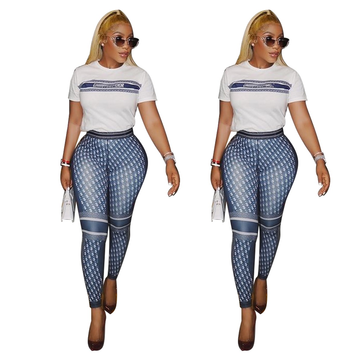 

Womens Two Piece Pants Summer Outfits Casual Crew Neck T-shirt and Trousers Set Free Ship, Dd