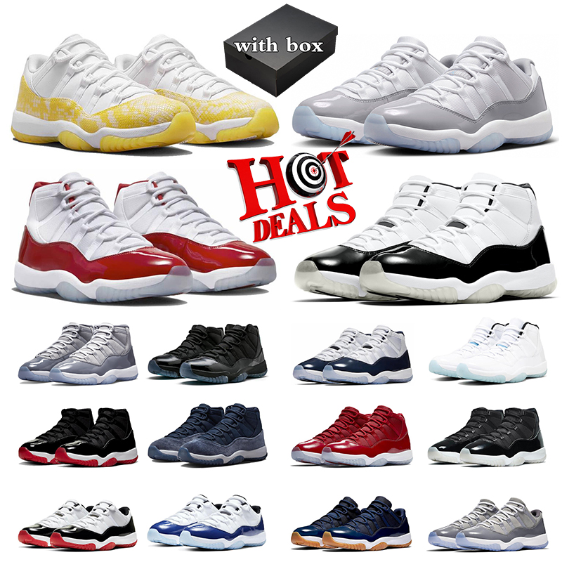 

with box 11 cherry 11s Basketball Shoes Men Women Cement Grey Yellow Snakeskin Midnight Navy Pure Violet Cap and Gown Concord 45 jumpman 11 sports sneaker, Cool grey