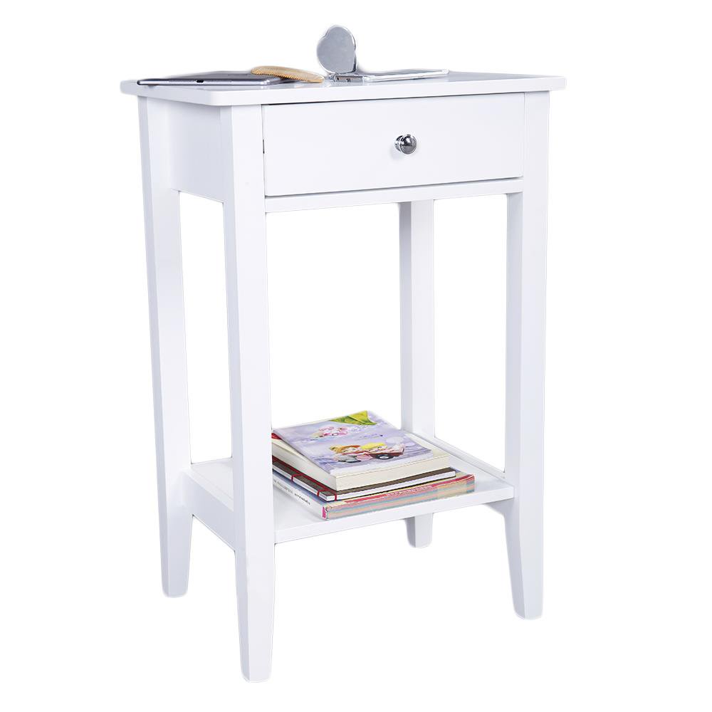 

2-Tier Nightstand with Storage Drawer, Sofa Table End Table for Bedroom, White