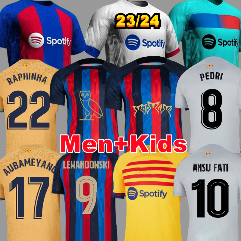 

2023 2024 Camisetas de football soccer jerseys LEWANDOWSKI PEDRI GAVI 23 24 FC ANSU FATI FERRAN RAPHINHA barcelona DEST football shirt men barca kit kids equipments, 22/23 home special+lfp